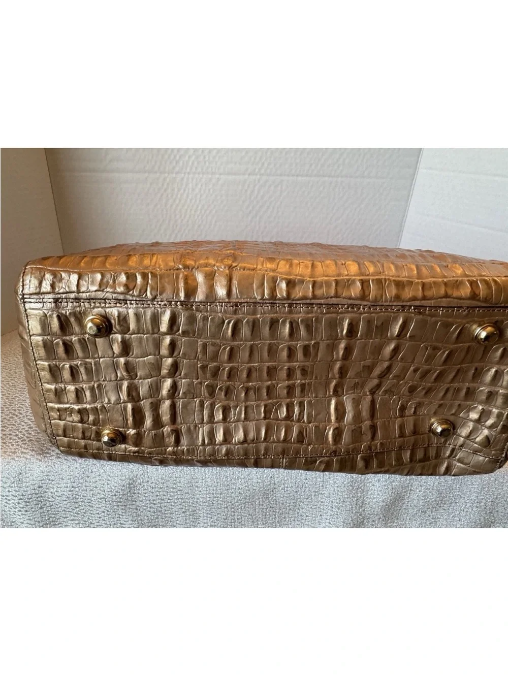 Brahmin Rose Gold Strada Croc-Embossed Metallic Bronze Tote with Wallet